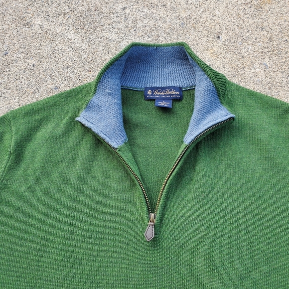 Brooks brothers sweater mens large green 1/4 zip merino wool - Picture 2 of 14